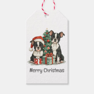 Étiquettes-cadeau Joyeux Noël Boston Terrier Chiens