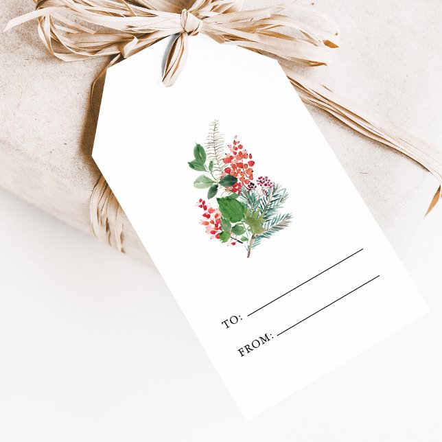 Étiquettes-cadeau Joyeux Noël Botanique (Festive Merry Christmas Holiday Watercolor Botanical Gift Tags
by Painted Paperie)