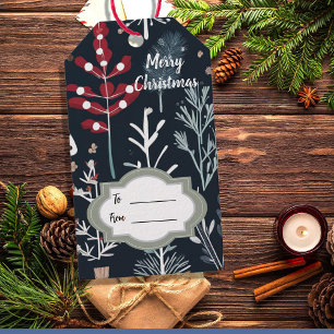 Étiquettes-cadeau Joyeux Noël botanique hiver