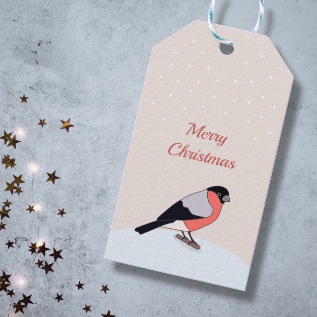 Étiquettes-cadeau Joyeux Noël - Bouvreuil et Neige (Bullfinch and Snow Merry Christmas Gift Tag)