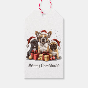 Étiquettes-cadeau Joyeux Noël Bulldogs français Santa Hat