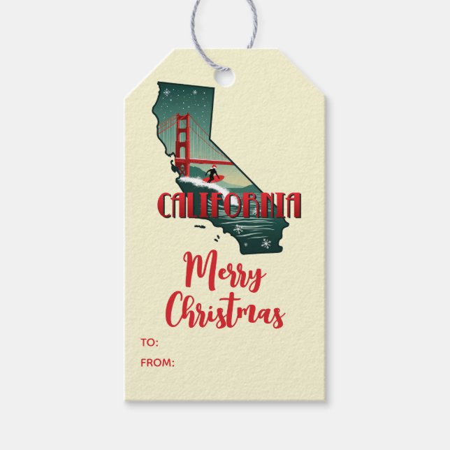 Étiquettes-cadeau Joyeux Noël Californie Retro Holiday (Devant)