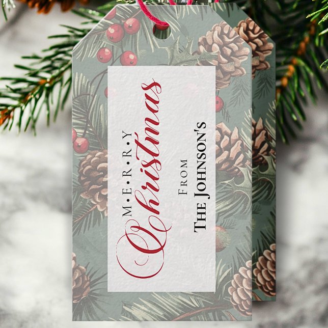 Étiquettes-cadeau Joyeux Noël Calligraphie Pin Rustique (Créateur téléchargé)