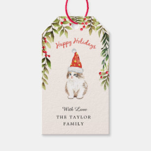 Étiquettes-cadeau Joyeux Noël Chaton Chapeau Rouge Amateur de Chats