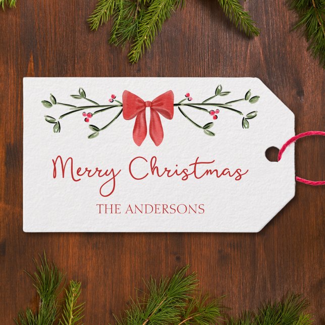 Étiquettes-cadeau Joyeux Noël Chic Coquette Red Bow Personnalisé (Créateur téléchargé)