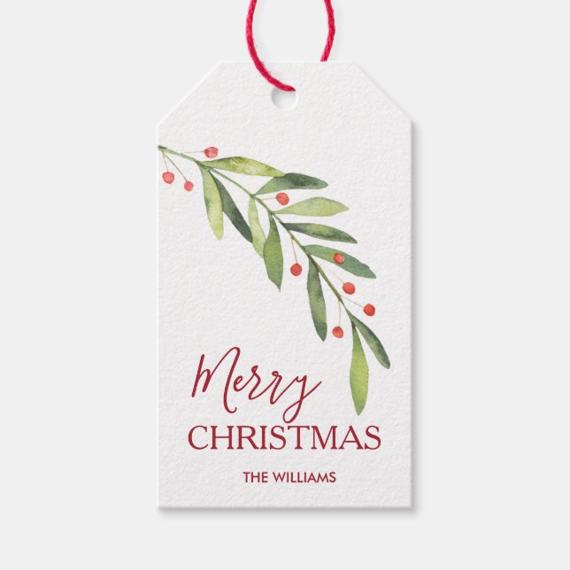 Étiquettes-cadeau Joyeux Noël chic houx et baies (Devant)