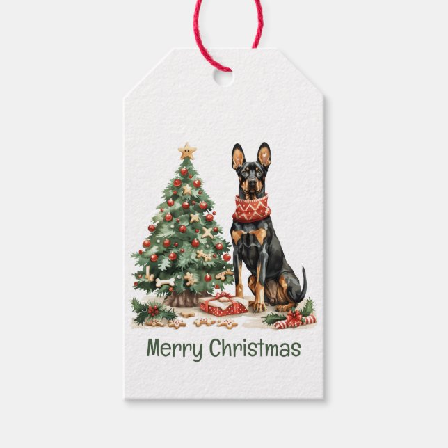 Étiquettes-cadeau Joyeux Noël Chiens Dobermann (Devant)