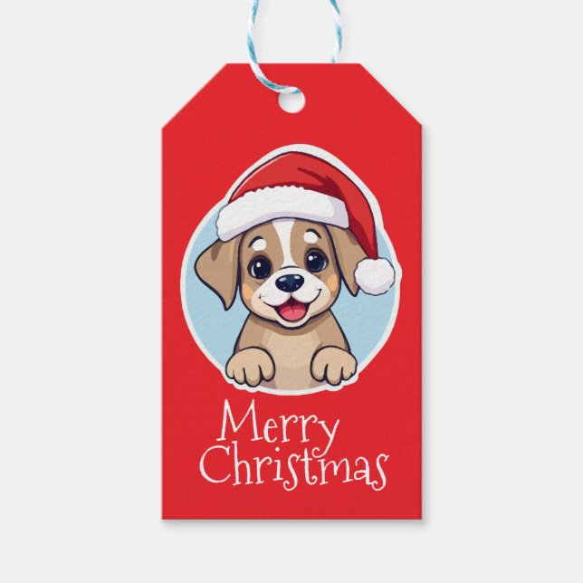 Étiquettes-cadeau Joyeux Noël Chiot (Devant)