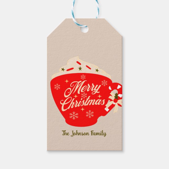 Étiquettes-cadeau Joyeux Noël Chocolat chaud Tan (Devant)