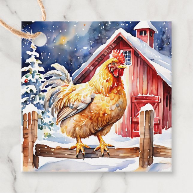 Étiquettes Cadeau Joyeux Noël Cluckin | Drôle poulet (Devant)