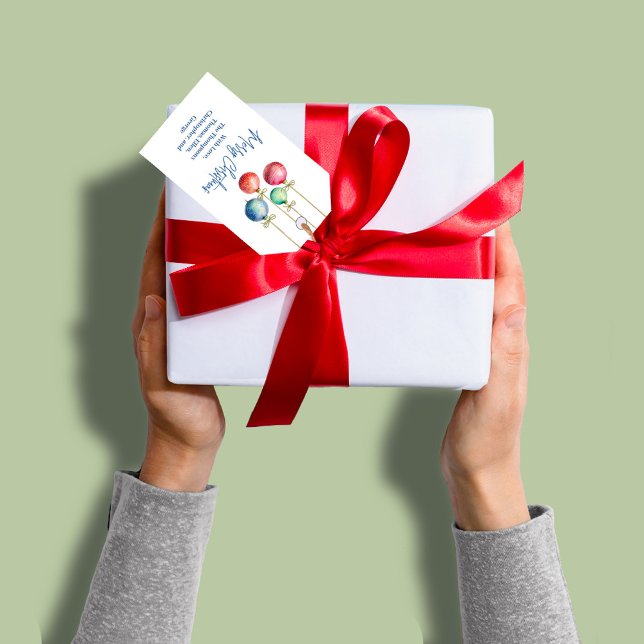 Étiquettes-cadeau Joyeux Noël coloré Aquarelle Ornements (Merry Christmas Watercolor ornaments custom gift tag. )