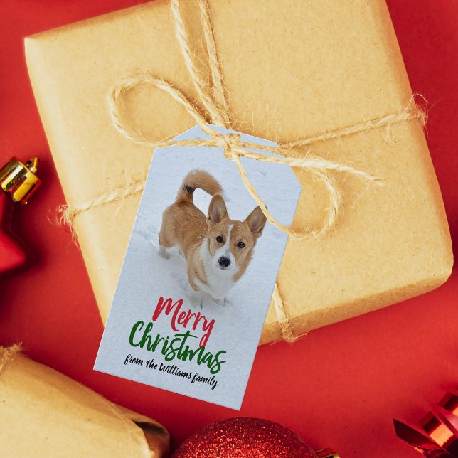 Étiquettes-cadeau Joyeux Noël Corgi neige Photo Belle personnalisée (Créateur téléchargé)