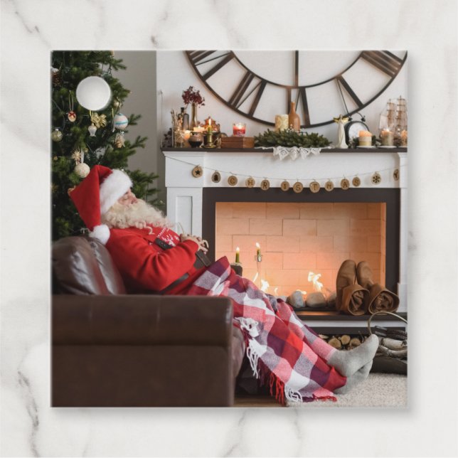 Étiquettes Cadeau Joyeux Noël Cosy cheminée Père Noël Personnalisé (Devant)
