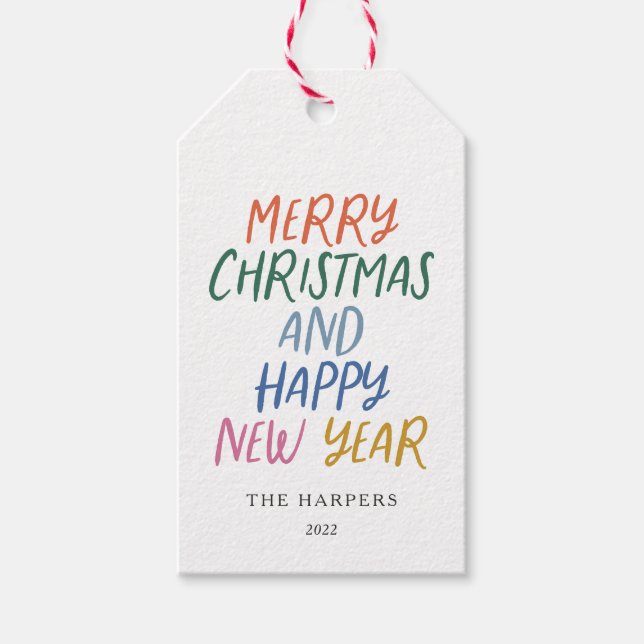 Étiquettes-cadeau Joyeux Noël couleur Whimsical Bonne année (Devant)