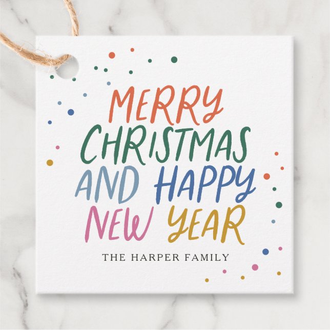 Étiquettes Cadeau Joyeux Noël couleur Whimsical Bonne année (Devant)