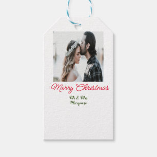 Étiquettes-cadeau Joyeux Noël couple photo ajouter nom heureux vacan