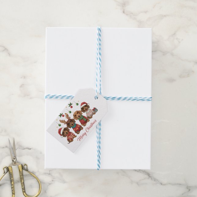 Étiquettes-cadeau Joyeux Noël Dachshunds (Avec de laficelle)