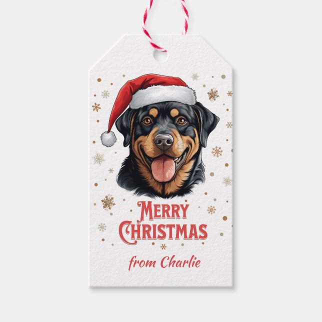 Étiquettes-cadeau Joyeux Noël de chien Rottweiler personnalisé (Devant)