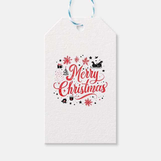 Étiquettes-cadeau Joyeux Noël Design moderne | Rouge et blanc (Devant)