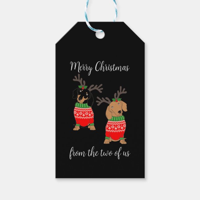 Étiquettes-cadeau Joyeux Noël Deux Dachshunds Jumelés (Devant)