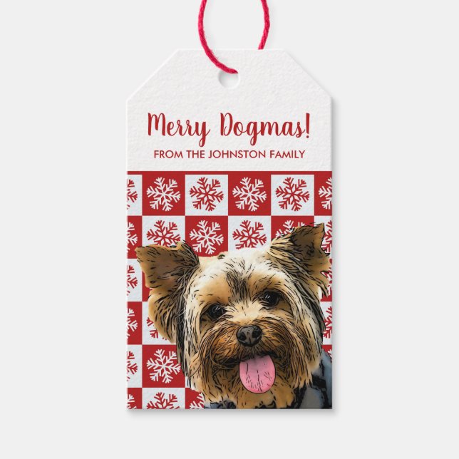 Étiquettes-cadeau Joyeux Noël Dogmas Yorkie Terrier Yorkshire (Devant)