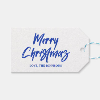 Étiquettes-cadeau Joyeux Noël écriture pinceau moderne bleu