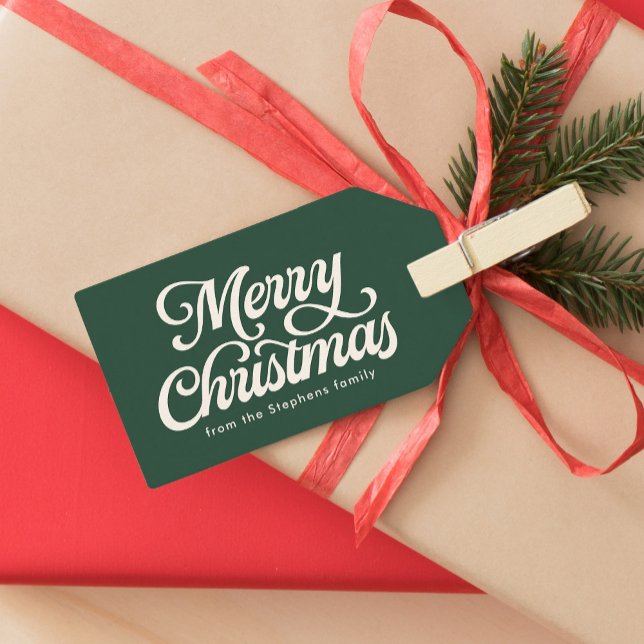 Étiquettes-cadeau Joyeux Noël écriture rétro verte vacances (Créateur téléchargé)