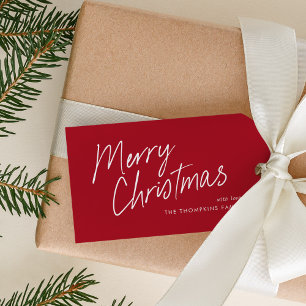 Étiquettes-cadeau Joyeux Noël écriture simple moderne rouge