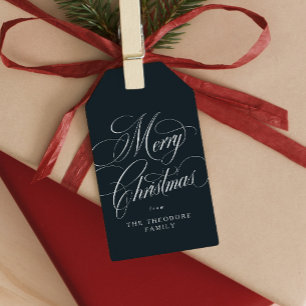 Étiquettes-cadeau Joyeux Noël élégant bleu marine de fêtes