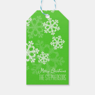 Étiquettes-cadeau Joyeux Noël élégant Green Snowflakes Motif