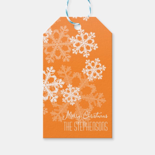 Étiquettes-cadeau Joyeux Noël élégant Orange Snowflakes Motif (Devant)