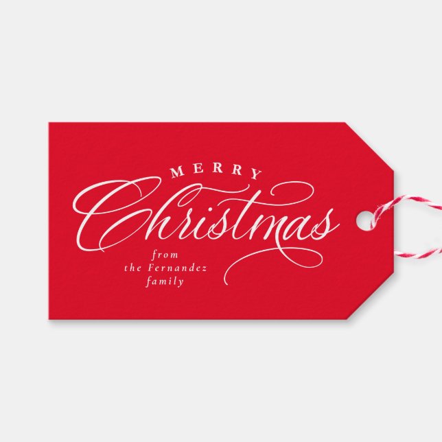 Étiquettes-cadeau Joyeux Noël élégant script rouge vacances (Devant (Horizontal))