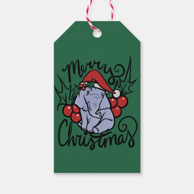 Étiquettes-cadeau Joyeux Noël Elephant mignon Santa Hat (Devant)