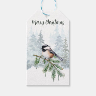Étiquettes-cadeau Joyeux Noël Épicéa d'hiver Mésange