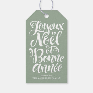 Étiquettes-cadeau Joyeux Noël et Bonne Année Calligraphie Sage Green