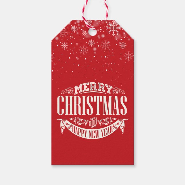 Étiquettes-cadeau Joyeux Noël et Bonne Année Flocons de neige (Devant)