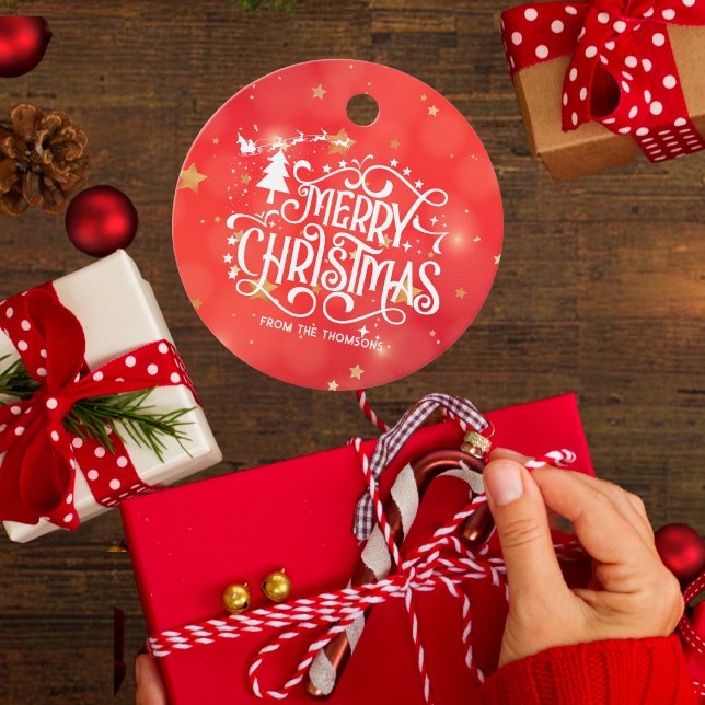 Étiquettes Cadeau Joyeux Noël étoilé rouge (Créateur téléchargé)