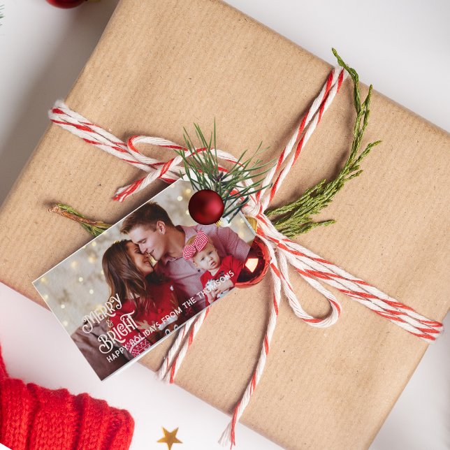 Étiquettes-cadeau Joyeux Noël étoilé rouge Étincelle (Créateur téléchargé)