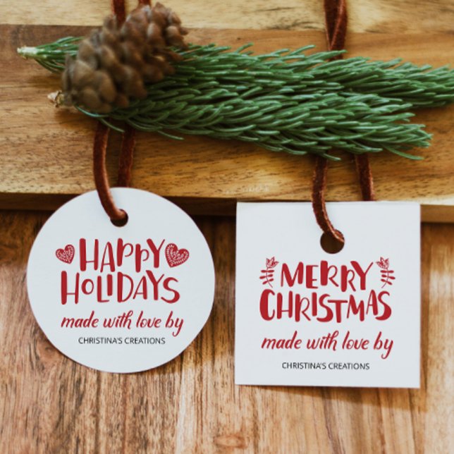 Étiquettes Cadeau Joyeux Noël fait avec amour Classic Round Balise (Créateur téléchargé)