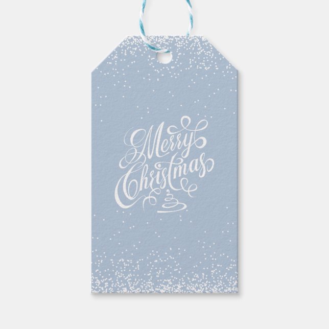 Étiquettes-cadeau Joyeux Noël Fancy Typographie White Snowfall (Devant)