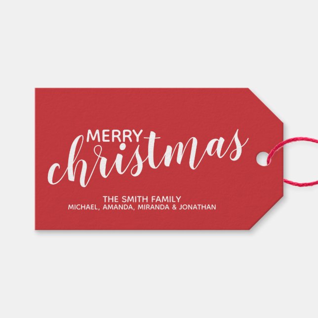 Étiquettes-cadeau 'Joyeux Noël' Festive Rouge (Devant (Horizontal))