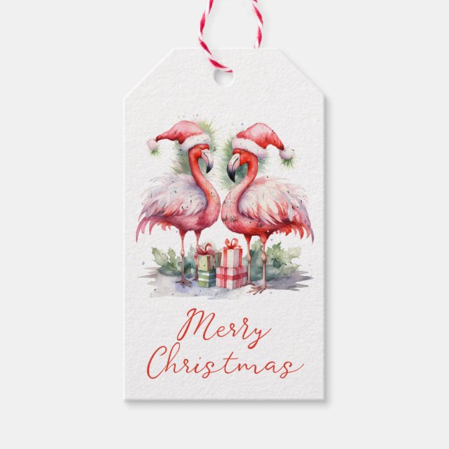Étiquettes-cadeau Joyeux Noël Flamants Roses (Devant)