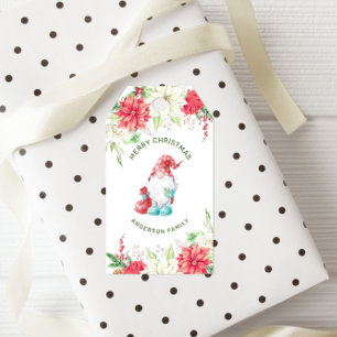 Étiquettes-cadeau Joyeux Noël Gnome Élégant Fête Florale
