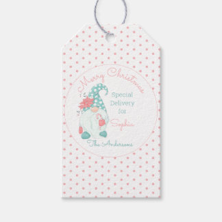 Étiquettes-cadeau Joyeux Noël Gnome Personnalisé au Nom Pastel Migno