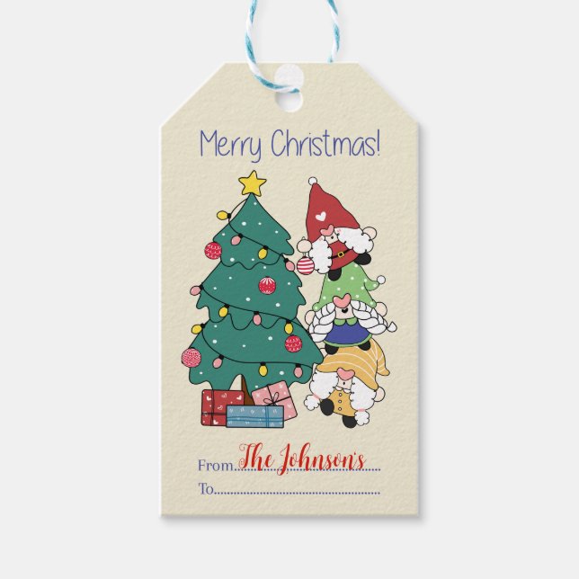 Étiquettes-cadeau Joyeux Noël Gnomes (Devant)
