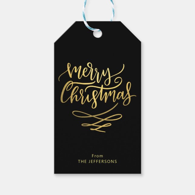Étiquettes-cadeau Joyeux Noël Gold Script Typographie (Devant)