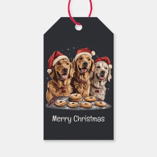 Étiquettes-cadeau Joyeux Noël Golden Retriever Chiens Baking (Devant)