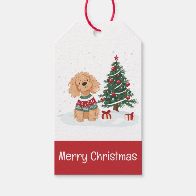 Étiquettes-cadeau Joyeux Noël Goldendoodle Chien (Devant)