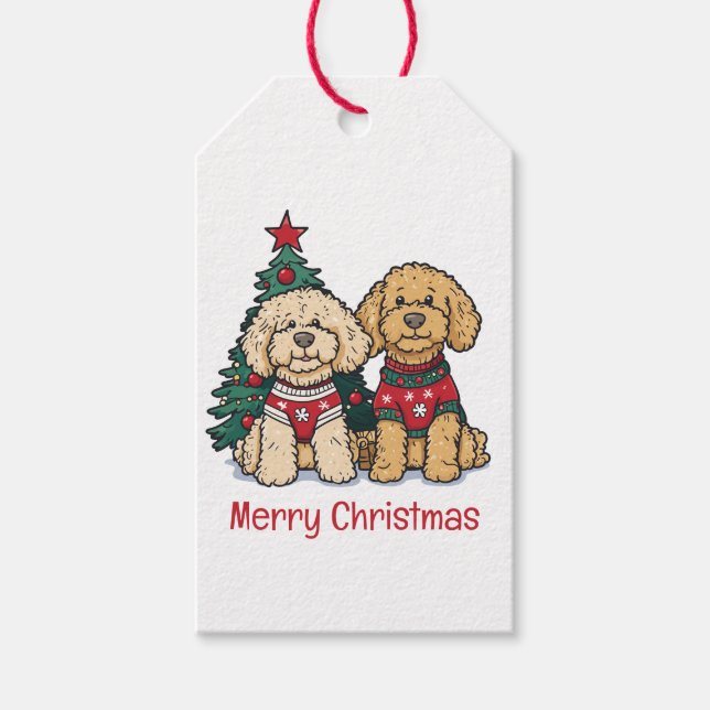 Étiquettes-cadeau Joyeux Noël Goldendoodle Chiens (Devant)