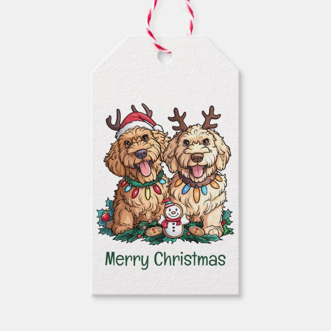 Étiquettes-cadeau Joyeux Noël Goldendoodle Chiens (Devant)